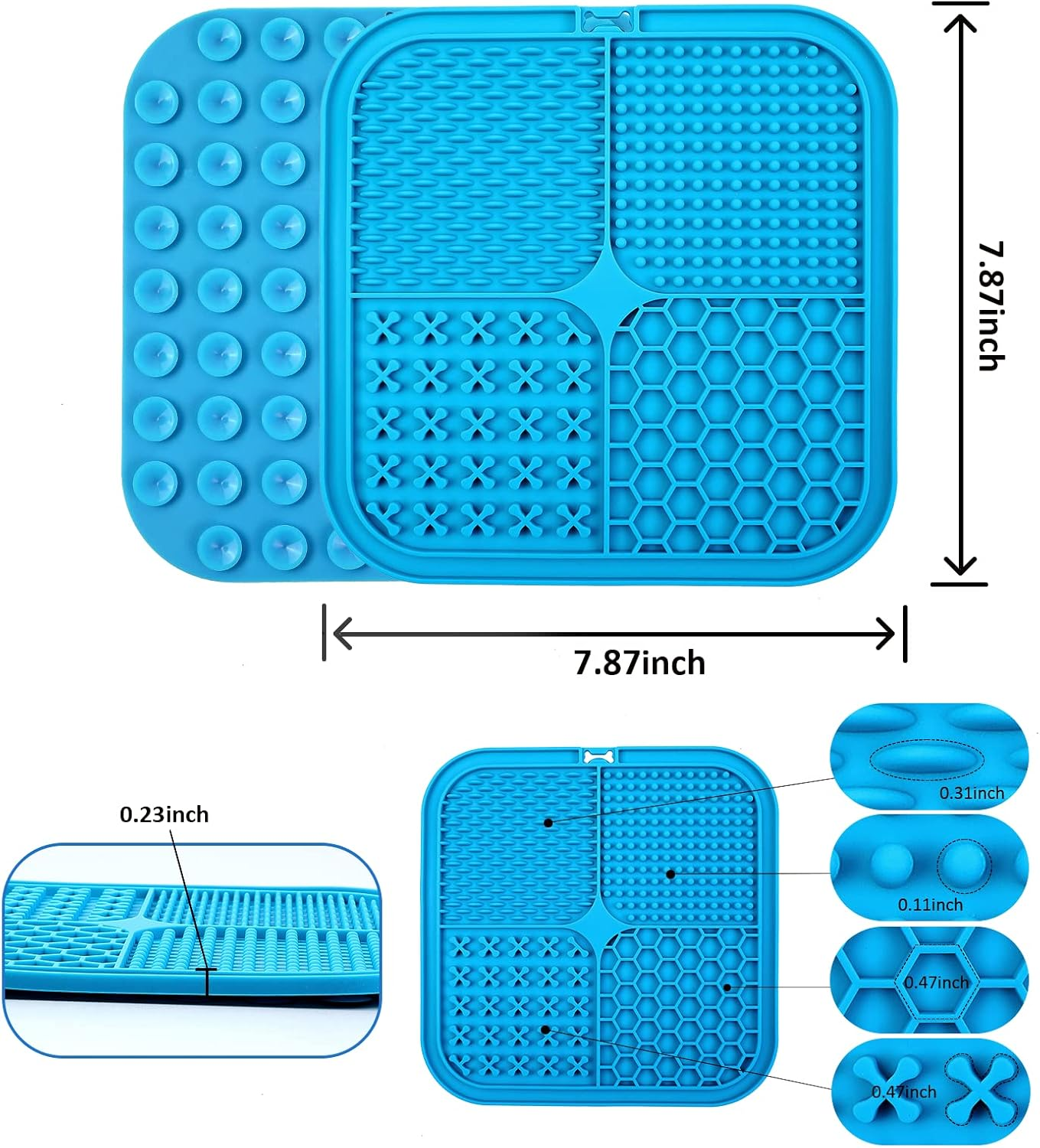 whimdeco lick mat dog with silicone spatula, 20x20cm lick mat dog with suction cup, 4 shapes lick mat cats BPA-free, for dog bathing, training, grooming (blue)