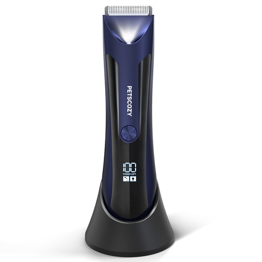 Petscozy Body Hair Trimmer Men - Electric Groin Hair Trimmer with Upgraded Wide Ceramic Blade, Ball Trimmer for Men, Type-C Recharge Dock, IPX7 Waterproof, 120 Mins Cordless Use, Ball Shaver for Men